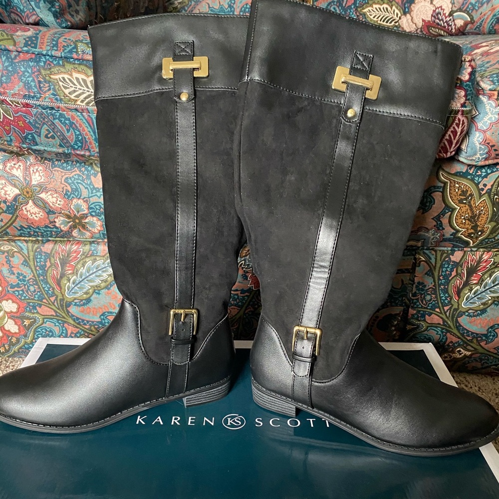 Kate Scott black boots size 8.5 wide, wide calf - Picture 2 of 2